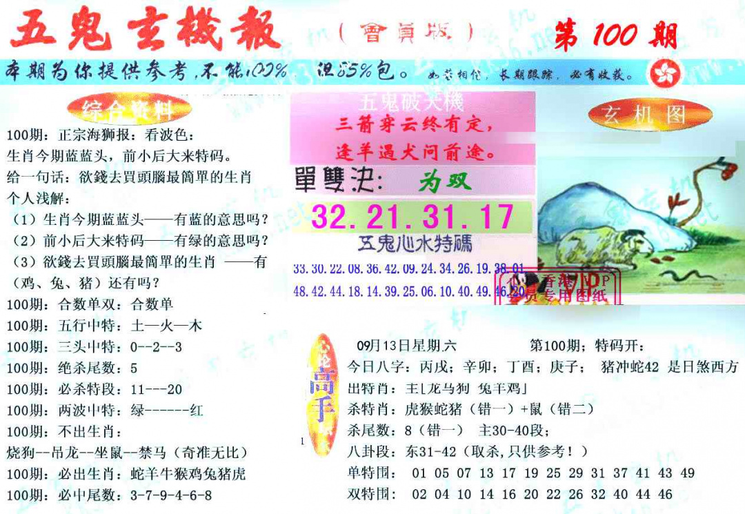 六合彩100期新五鬼玄机
