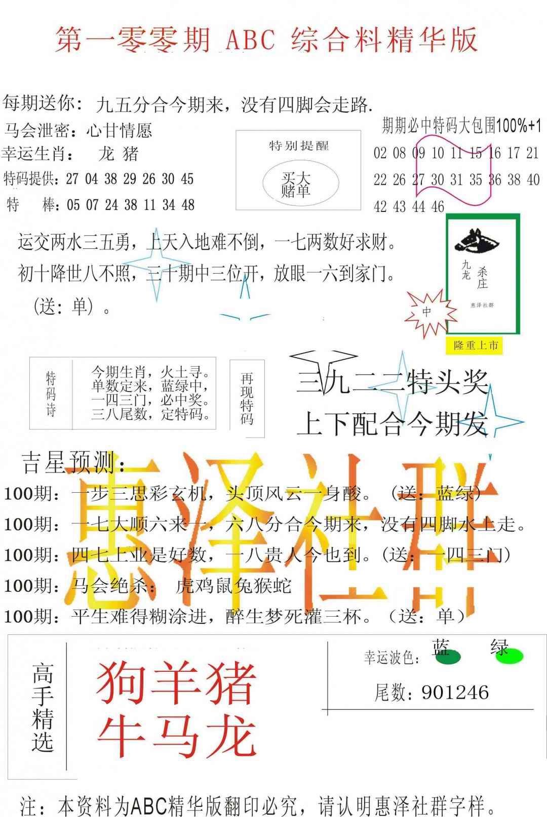 六合彩100期ABC综合正版资料