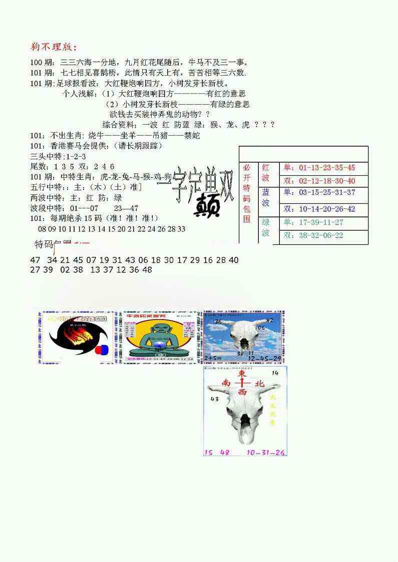六合彩101期狗不理特码报