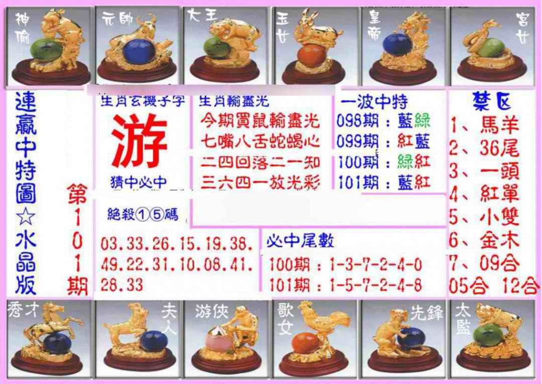 六合彩101期连赢中特图（水晶版）