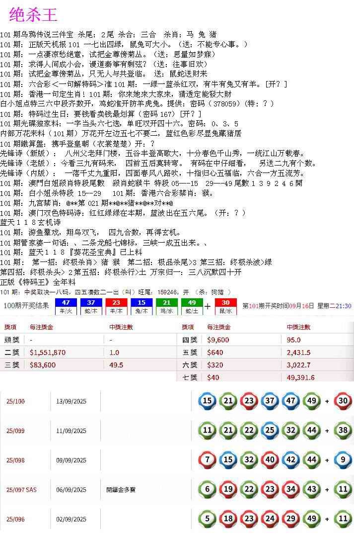 六合彩101期蓝天报B