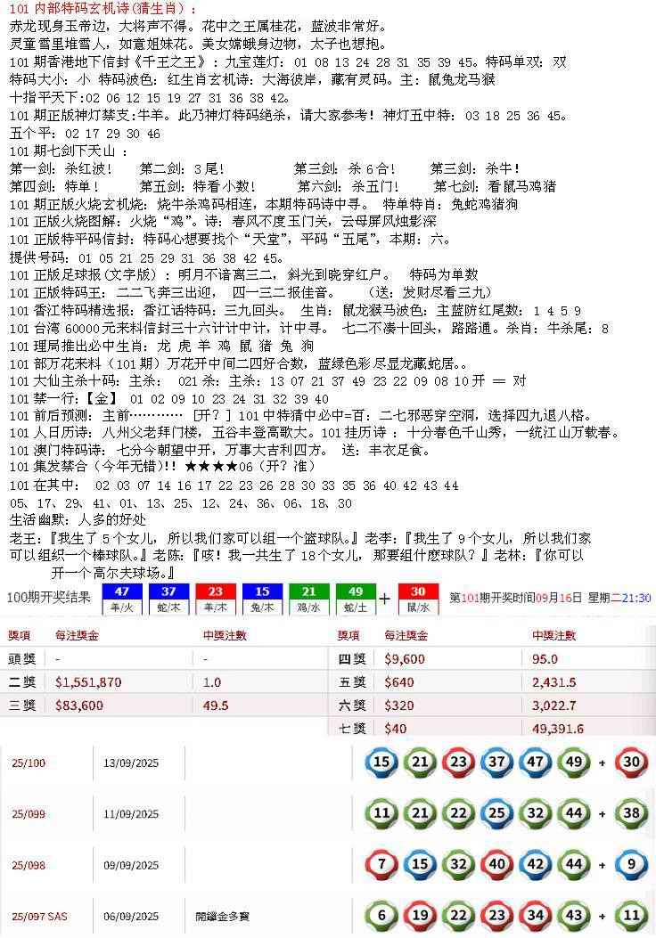 六合彩101期五星报B