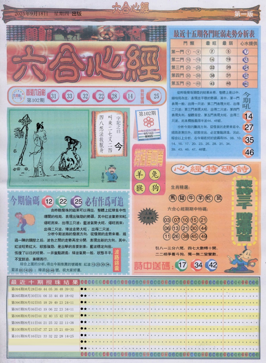 六合彩102期六合心经A