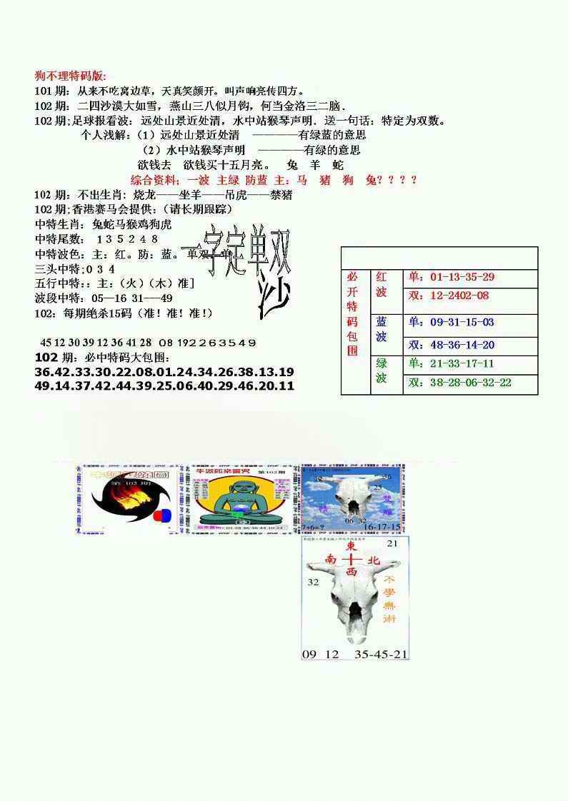 六合彩102期狗不理特码报