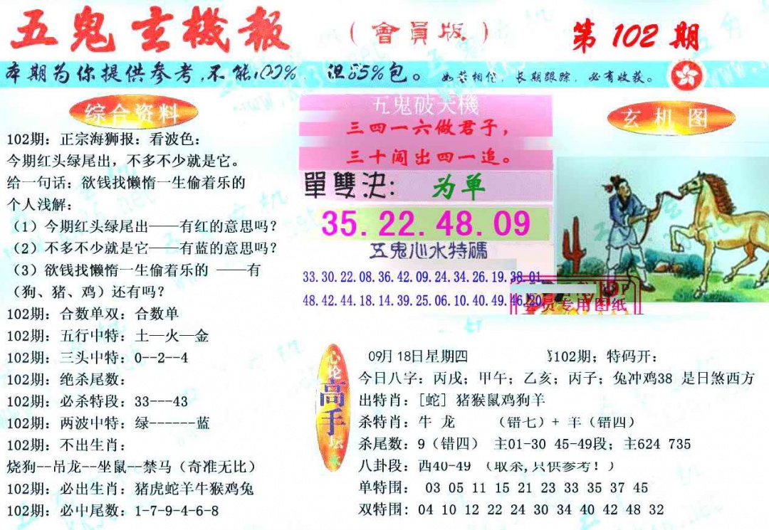 六合彩102期新五鬼玄机