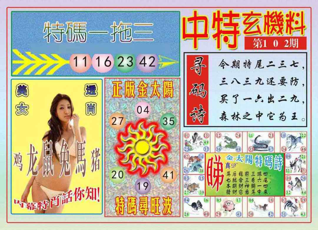 六合彩102期中特玄机料