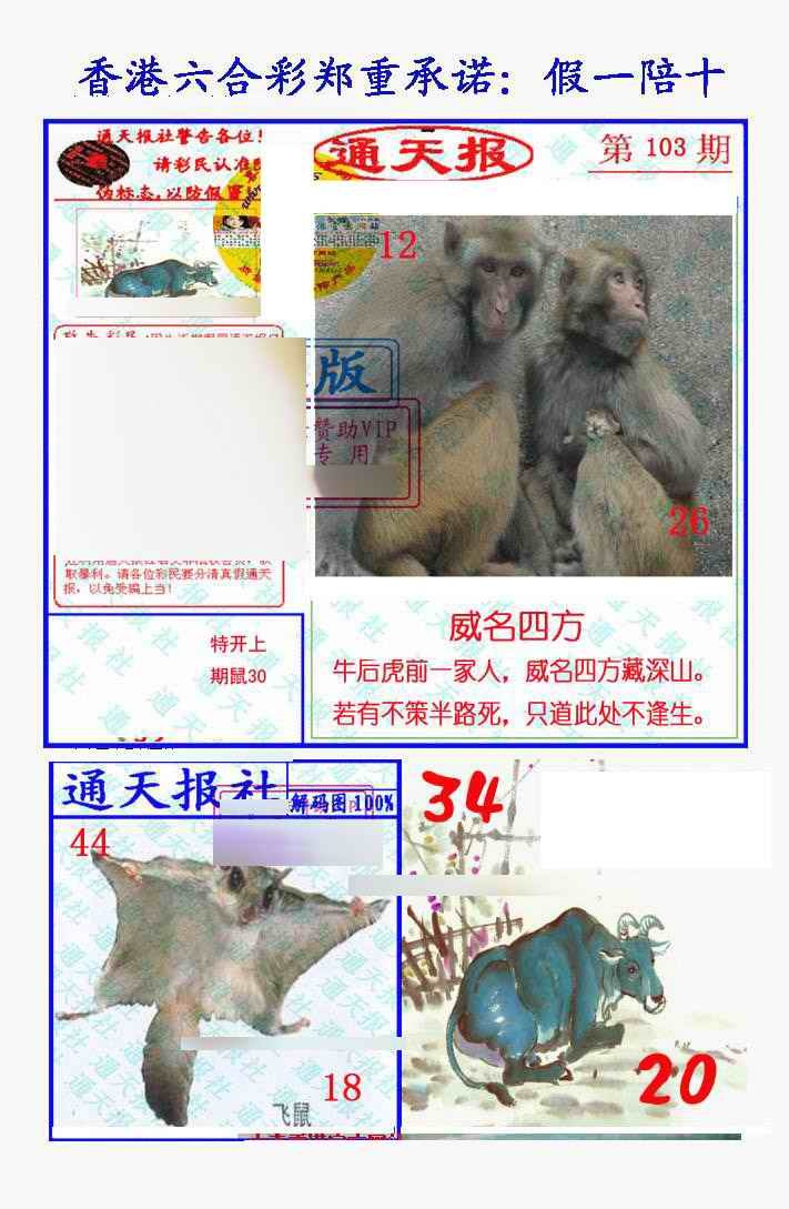 六合彩103期假一陪十通天报
