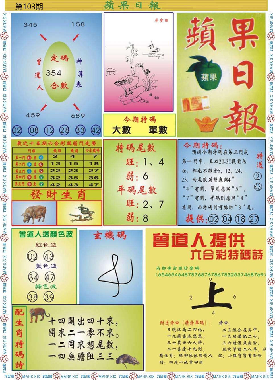 六合彩103期青苹果日报