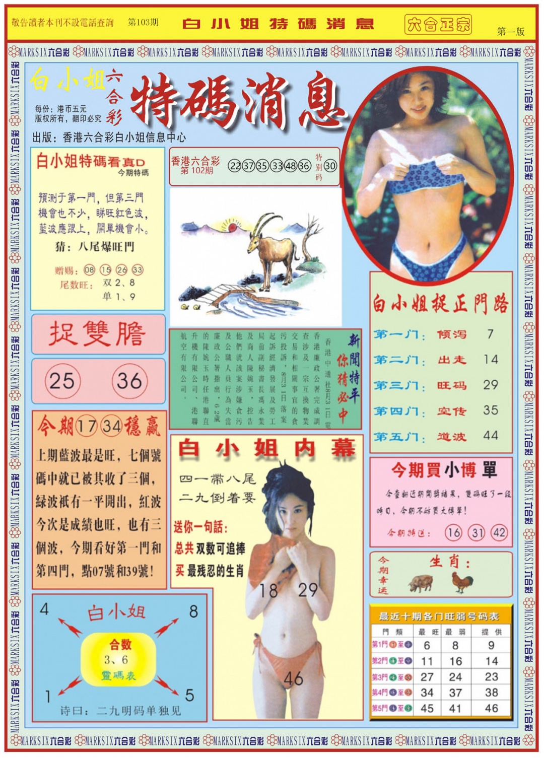 六合彩103期白小姐特码消息A