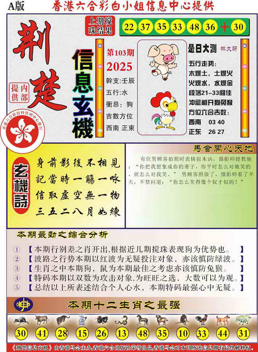 六合彩103期荆楚信息玄机A