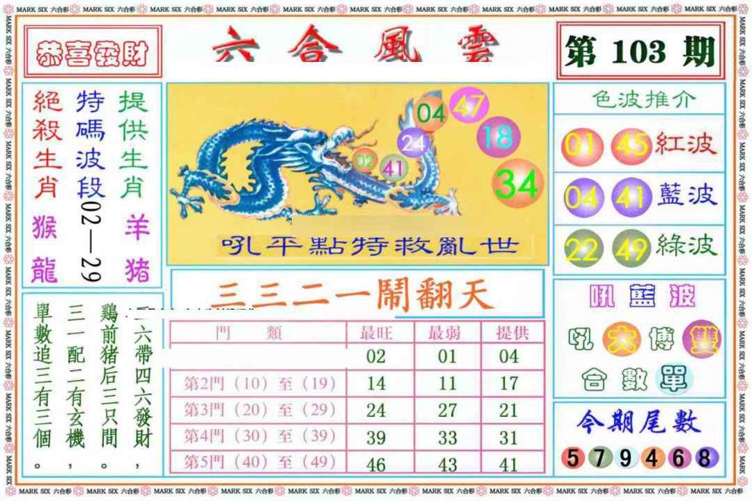 六合彩103期六合风云《另版》