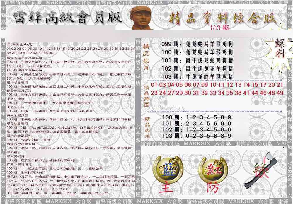 六合彩103期雷锋资料综合版