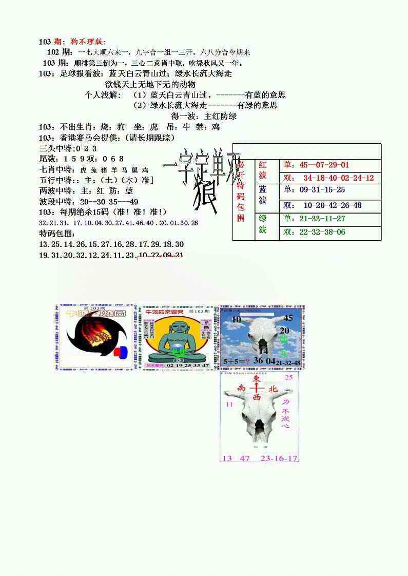 六合彩103期狗不理特码报