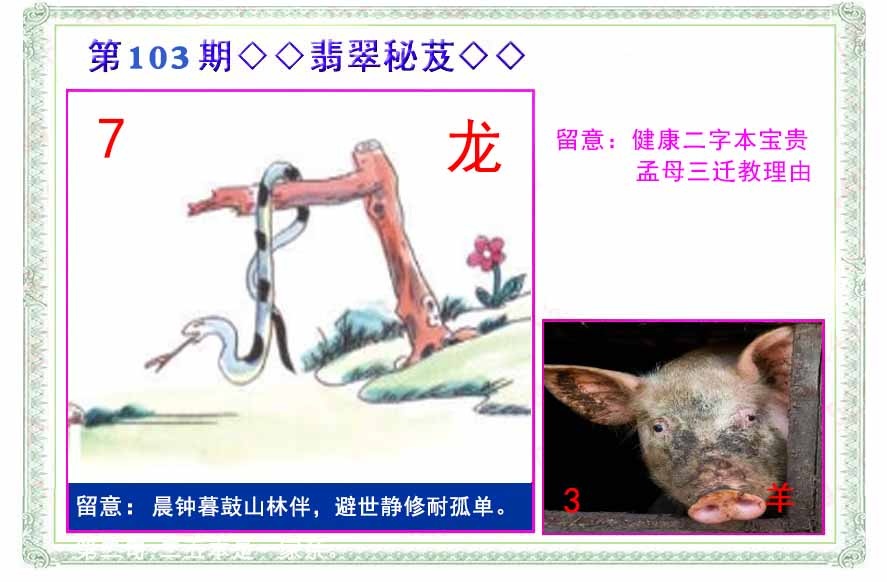 六合彩103期翡翠报