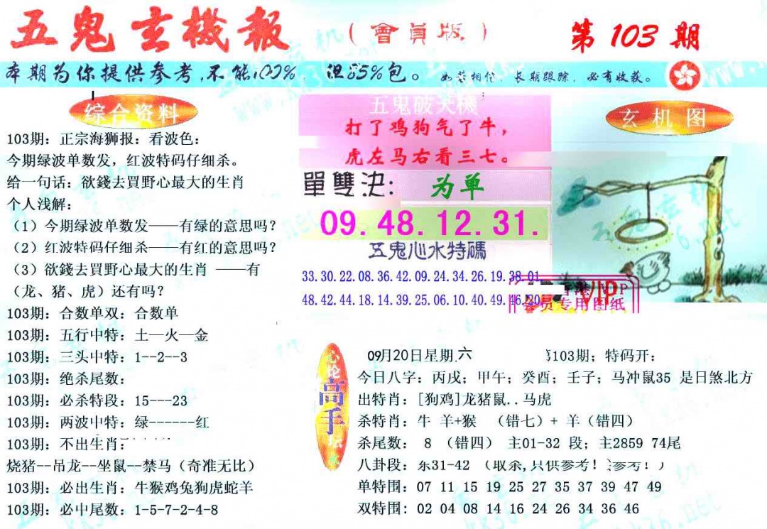 六合彩103期新五鬼玄机