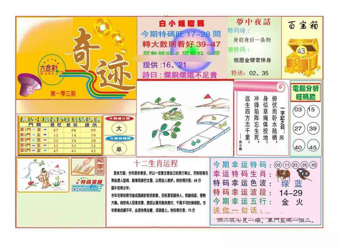 六合彩103期马经奇迹A(新图推荐)