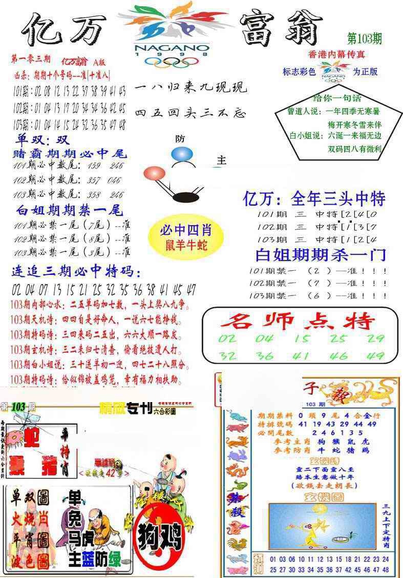 六合彩103期亿万富翁A