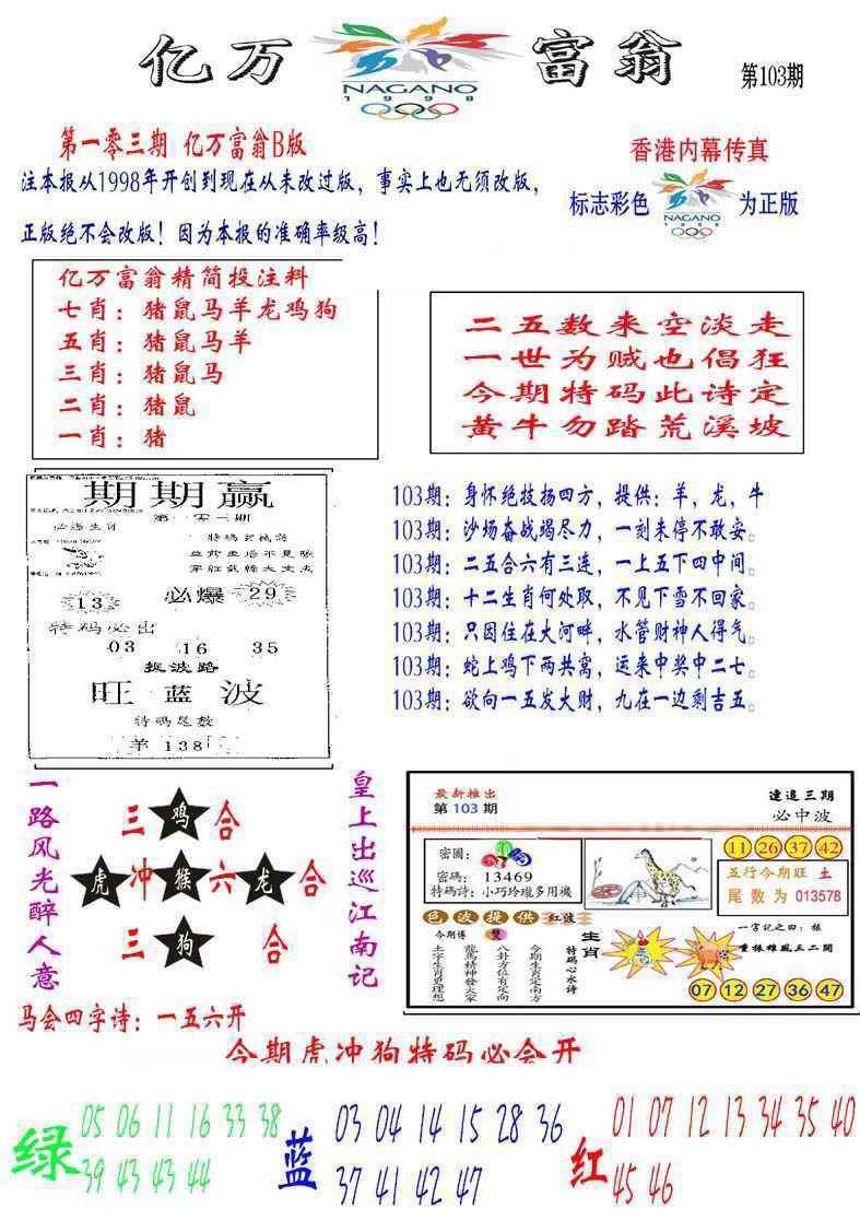 六合彩103期亿万富翁B