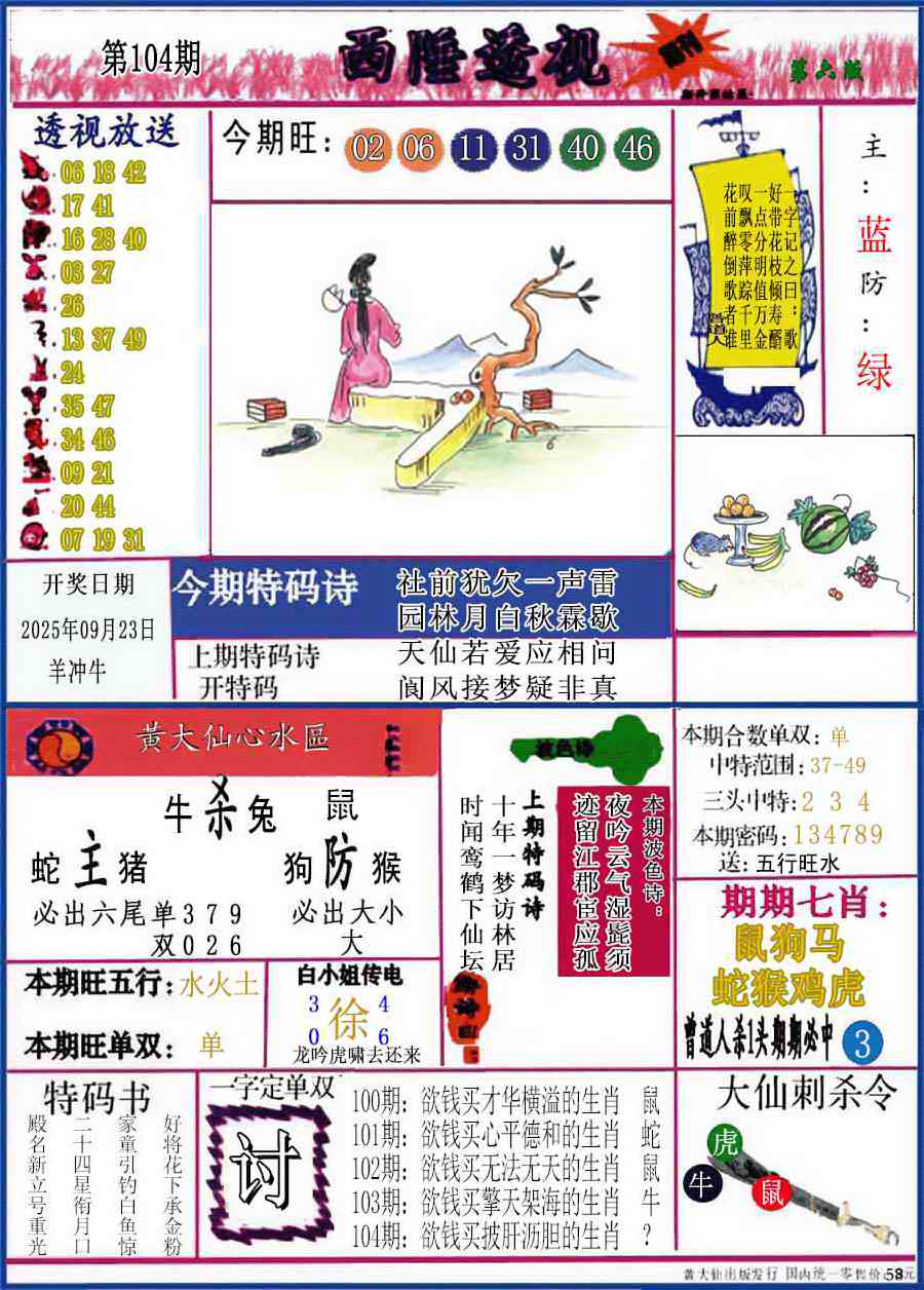 六合彩104期西陲透视(正版)