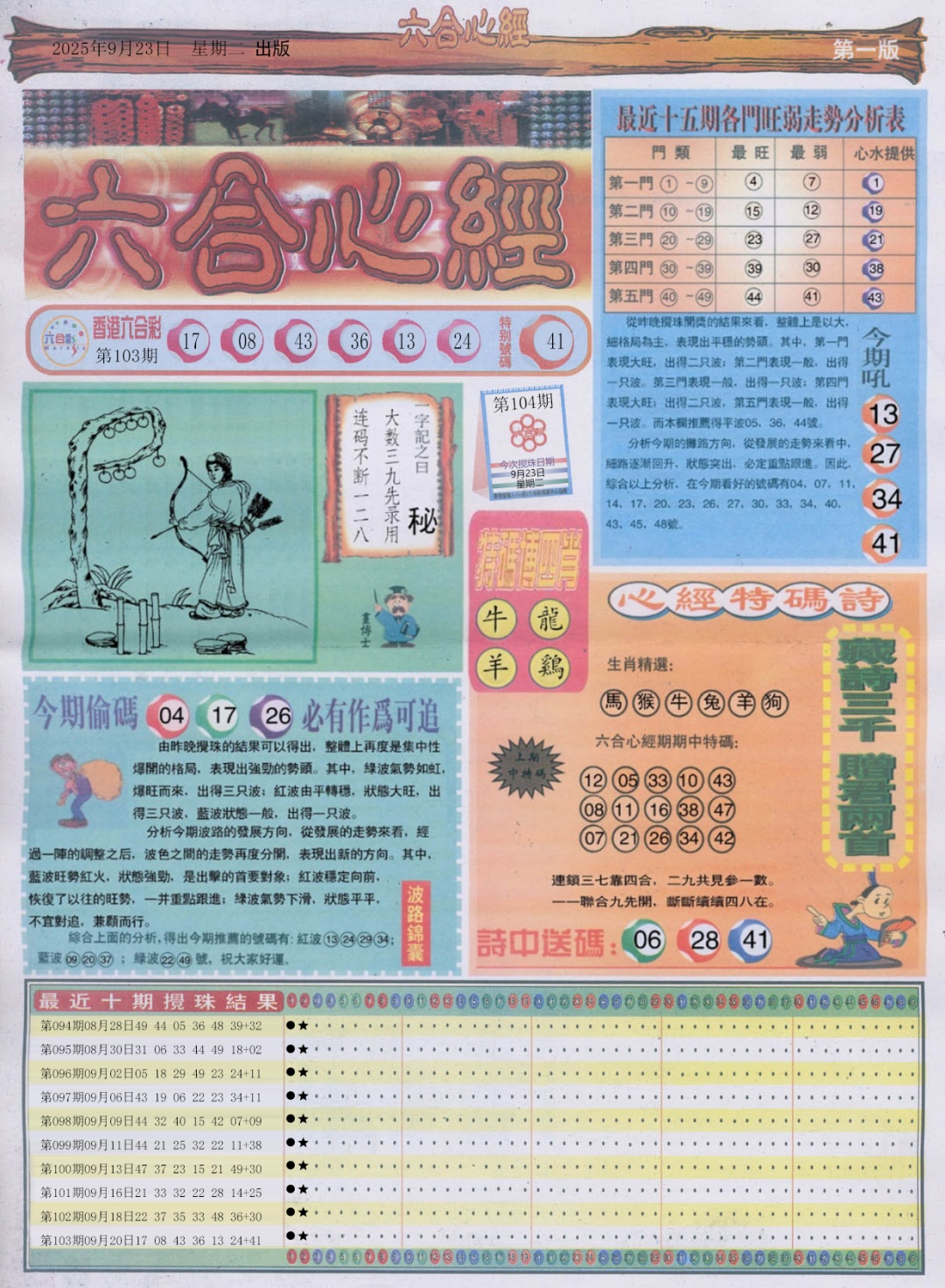 六合彩104期六合心经A