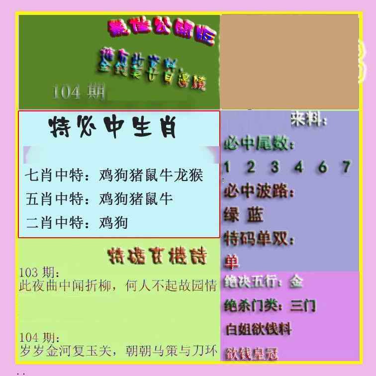 六合彩104期波肖门尾最佳公开版