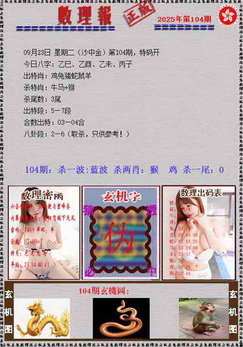 六合彩104期数理报