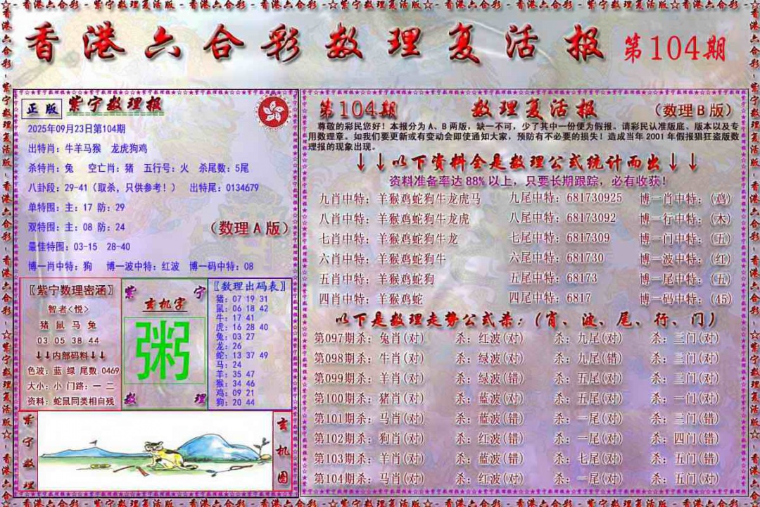 六合彩104期数理复活报