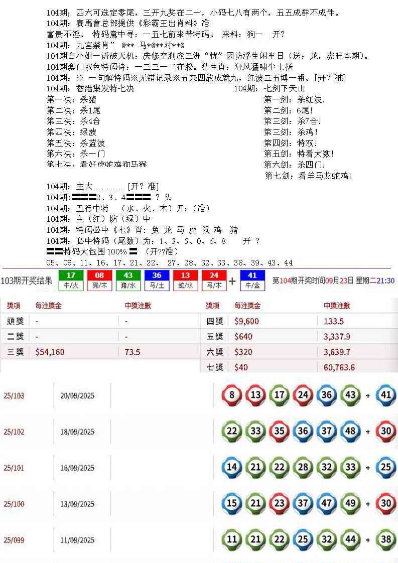六合彩104期特新五鬼B