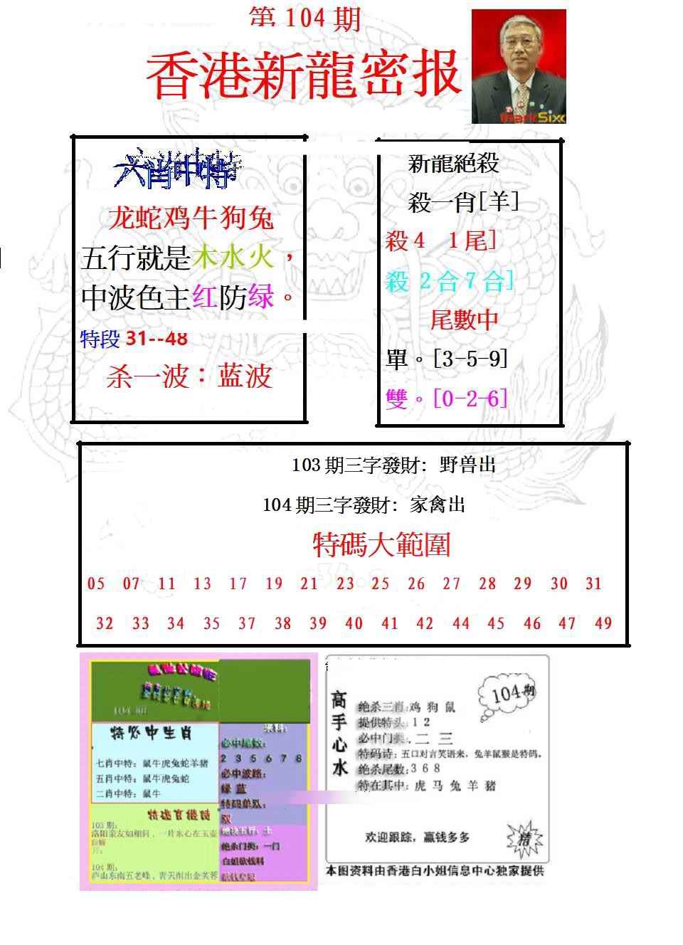 六合彩104期新龙密报