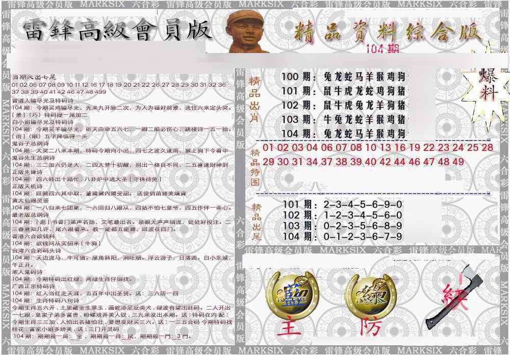 六合彩104期雷锋资料综合版