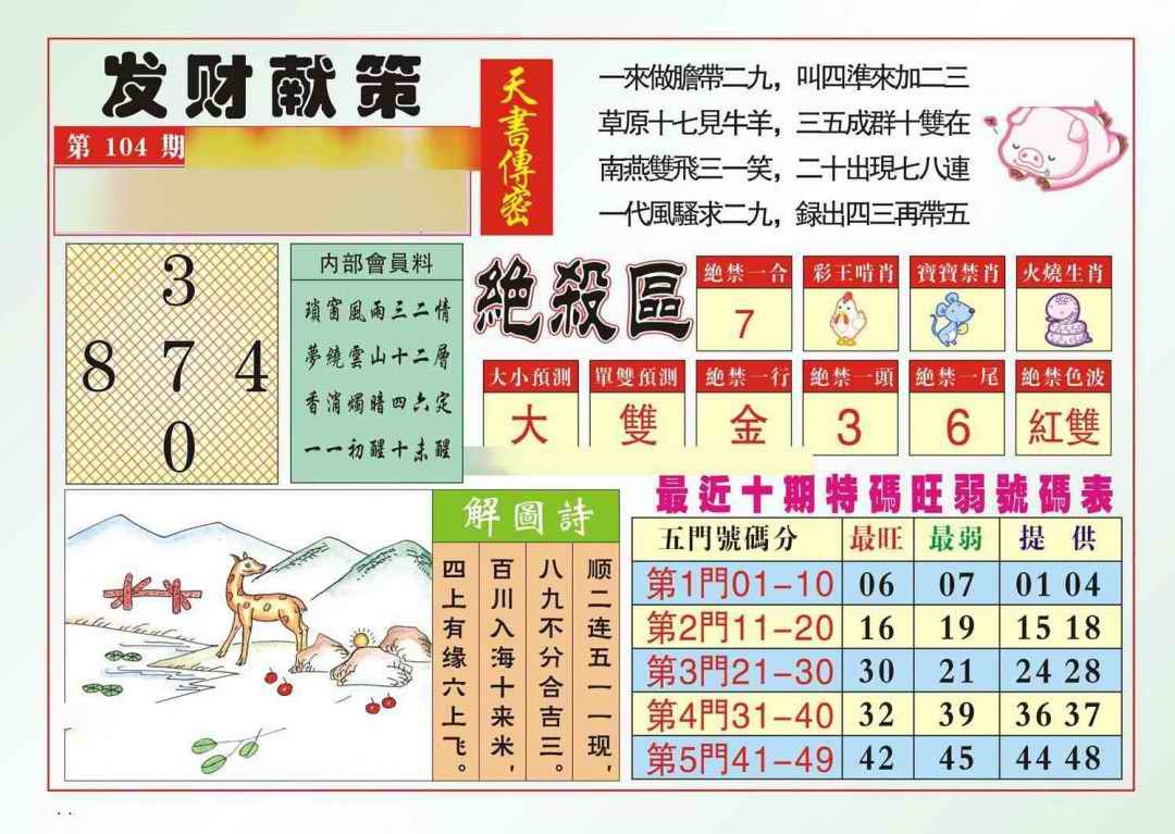 六合彩104期发财献策
