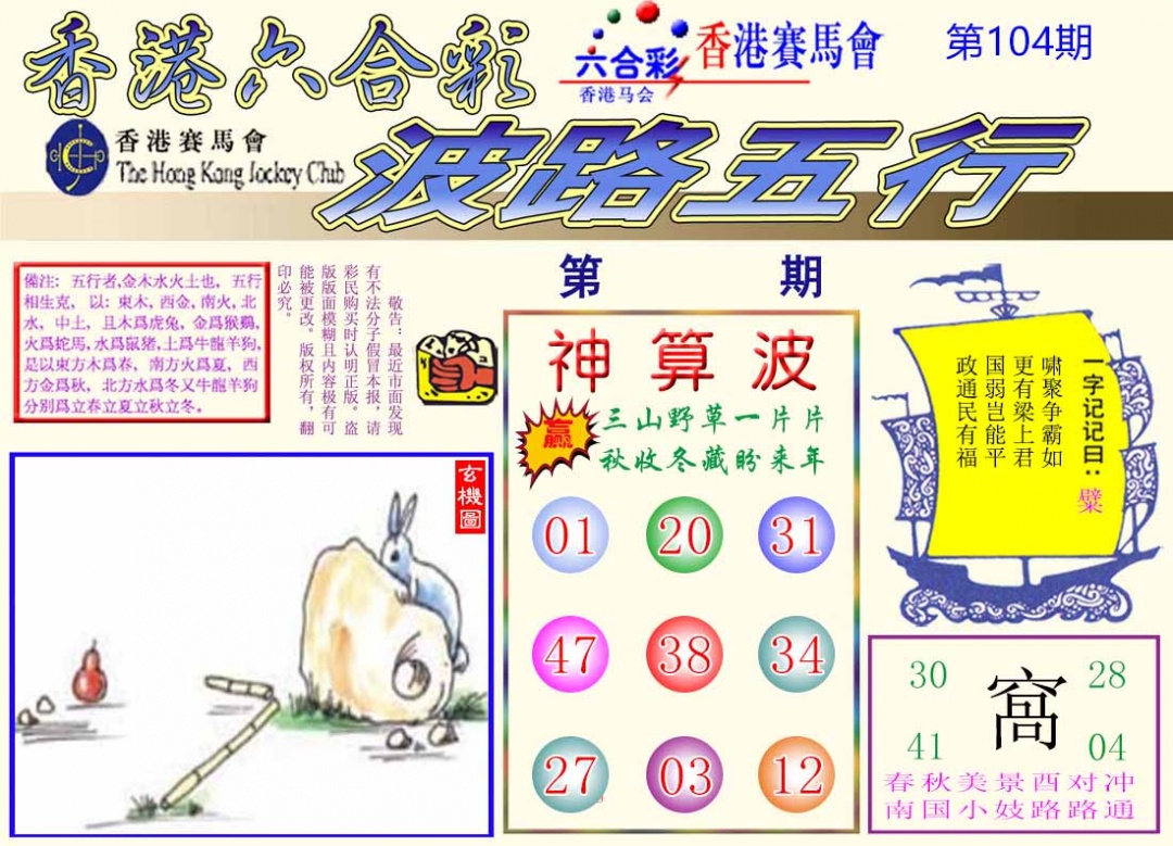 六合彩104期波路五行