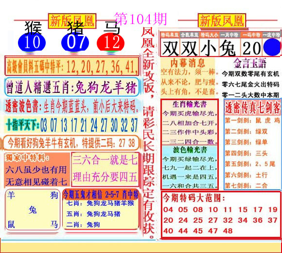 六合彩104期二代凤凰报