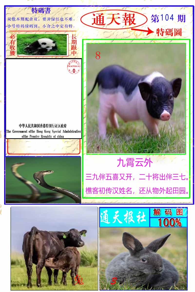 六合彩104期通天特解图