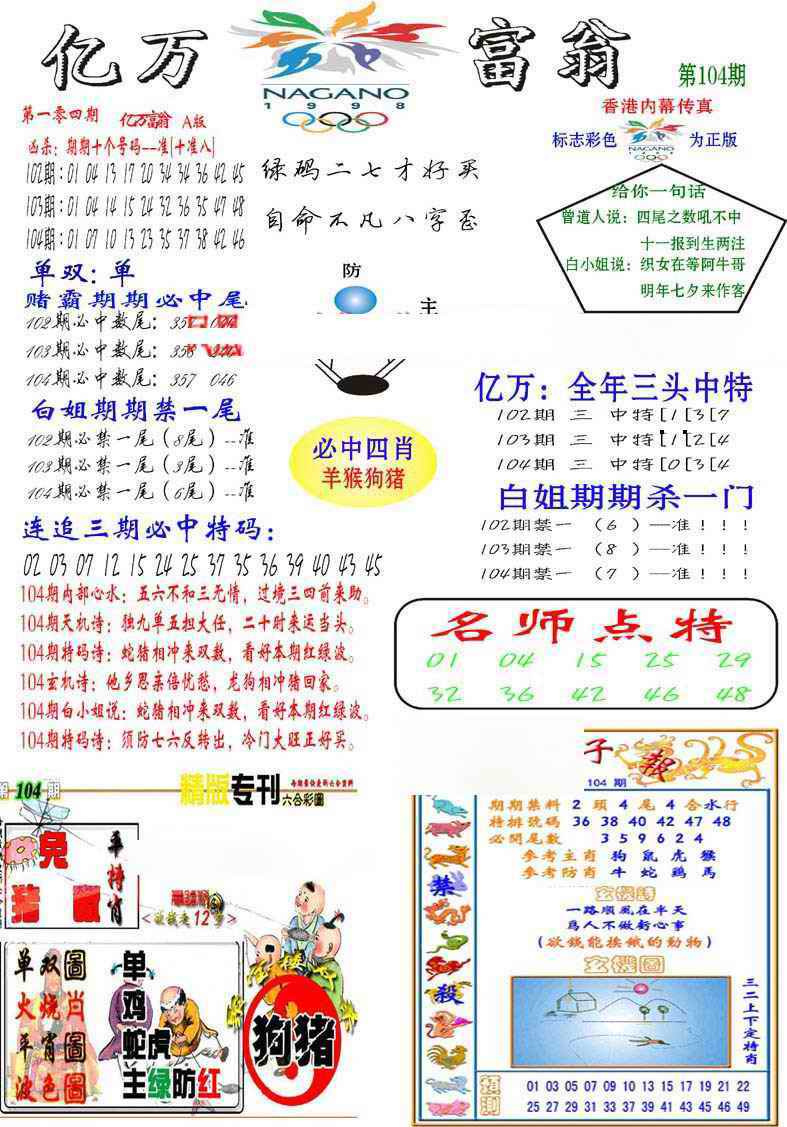 六合彩104期亿万富翁A