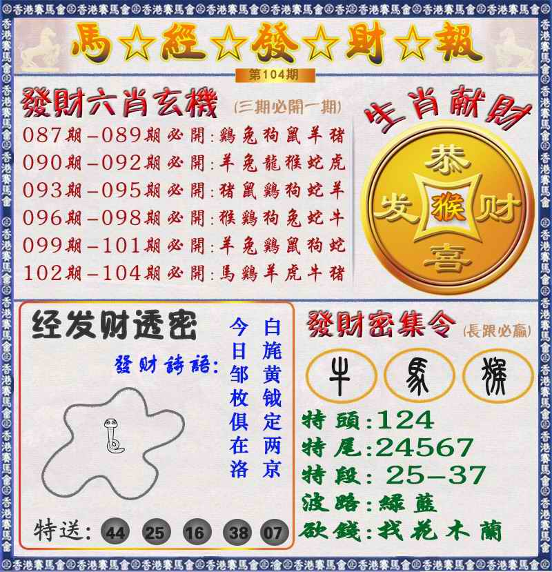 六合彩104期马经发财报（荐）