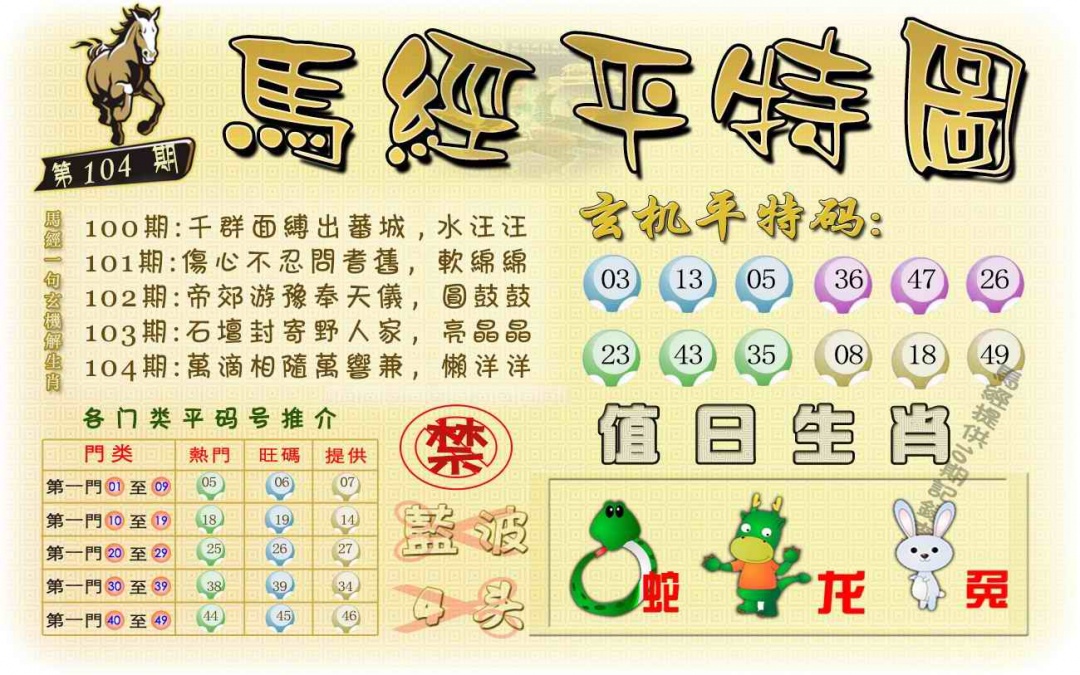 六合彩104期马经平特图（荐）