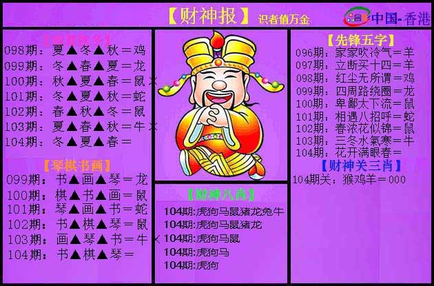 六合彩104期紫财神