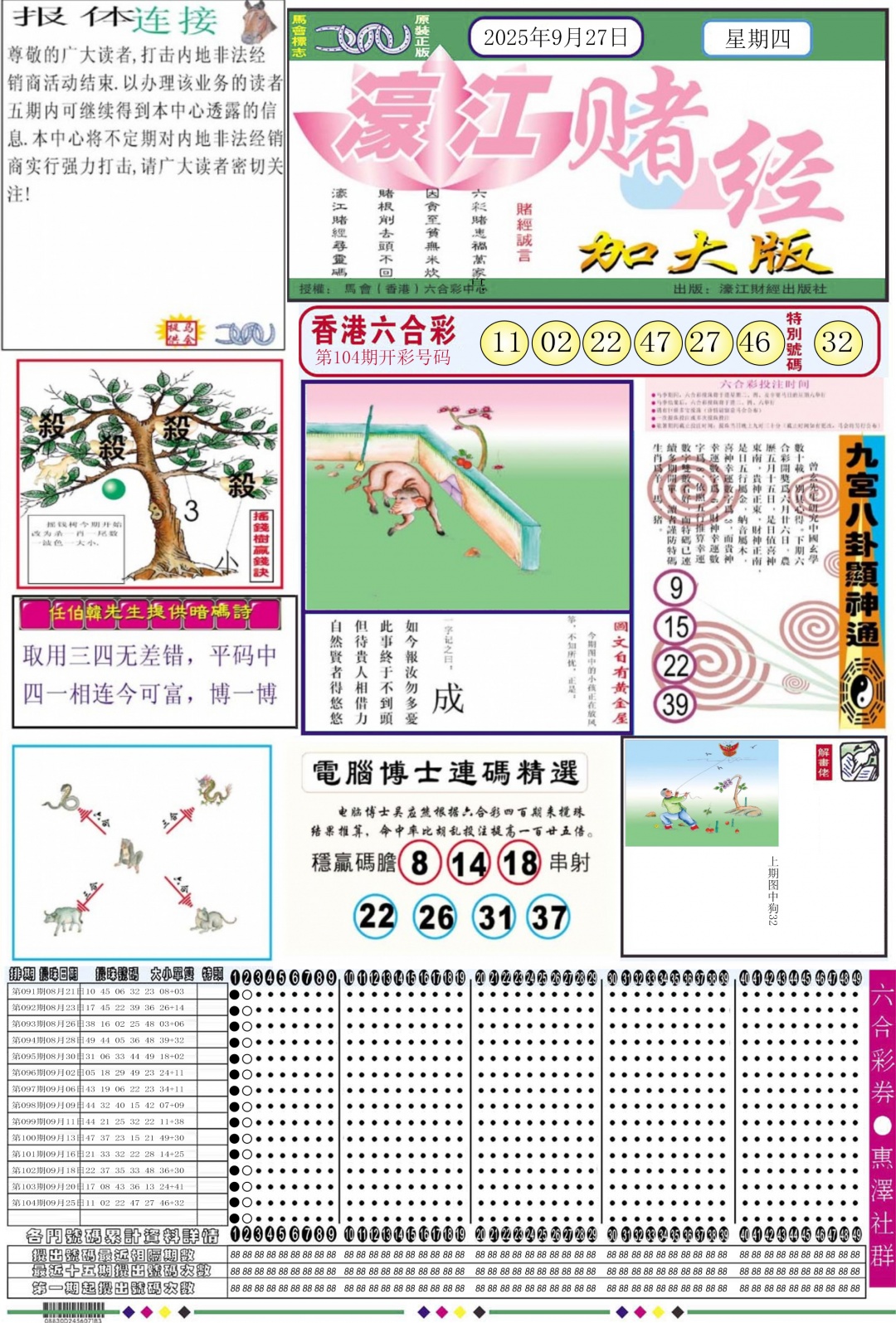 六合彩105期濠江赌经A加大版