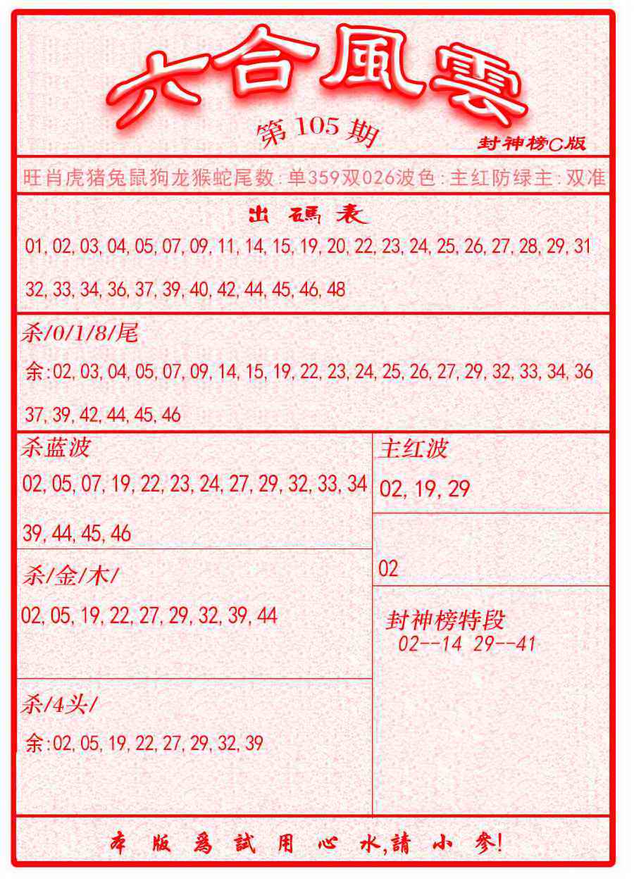 六合彩105期六合风云B面