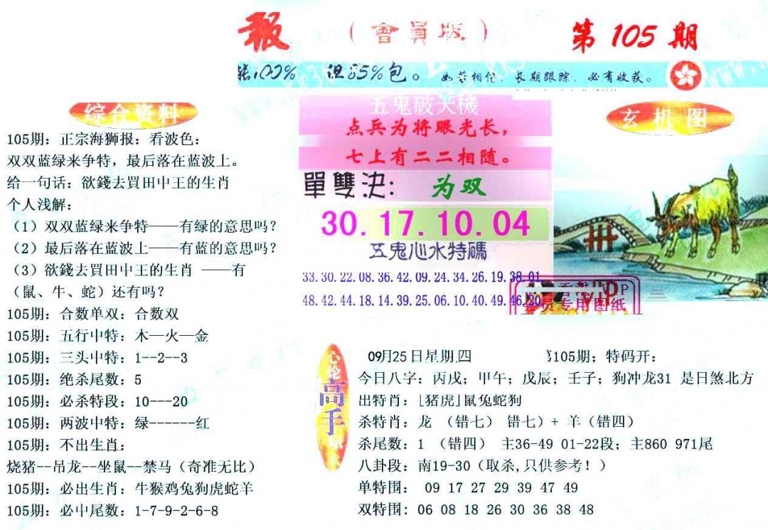 六合彩105期新五鬼玄机