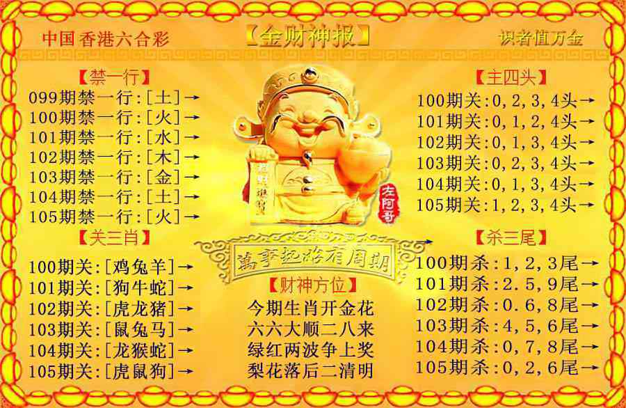 六合彩105期金财神