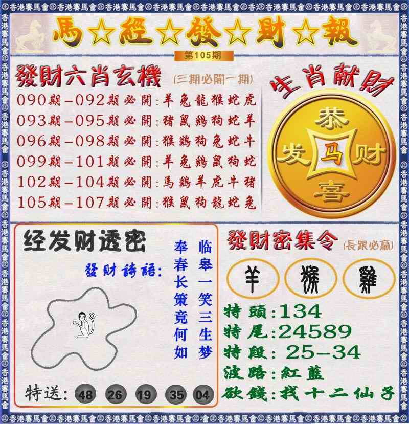 六合彩105期马经发财报（荐）