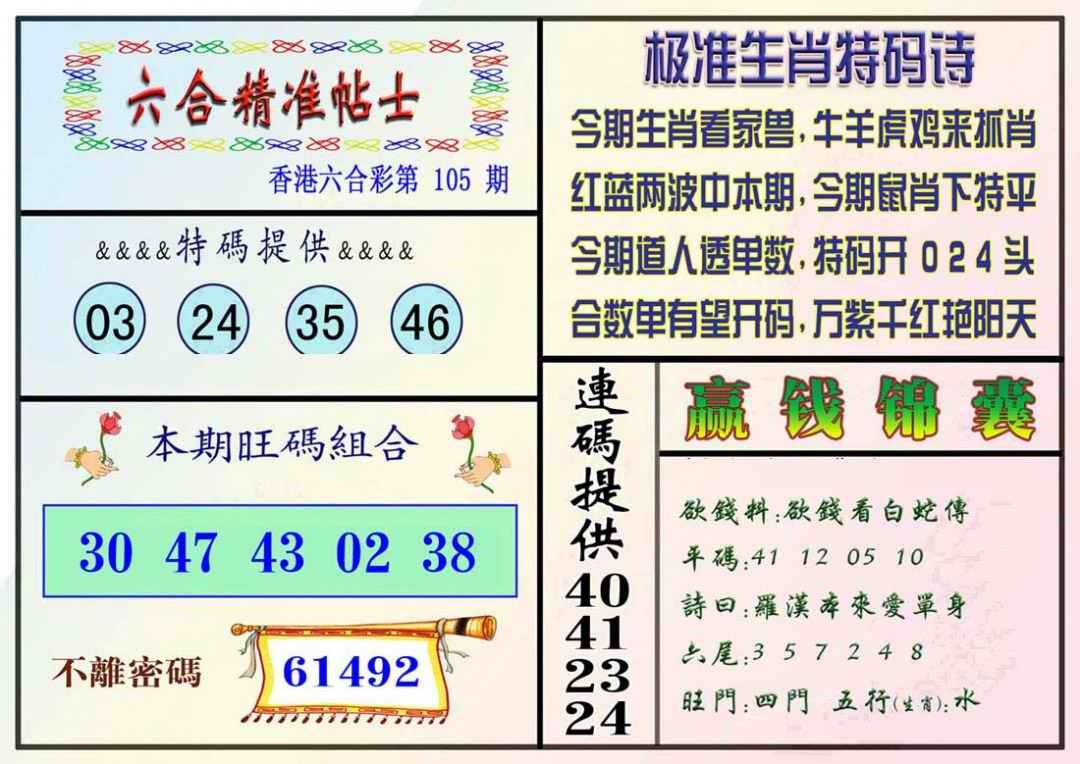 六合彩105期精准贴士