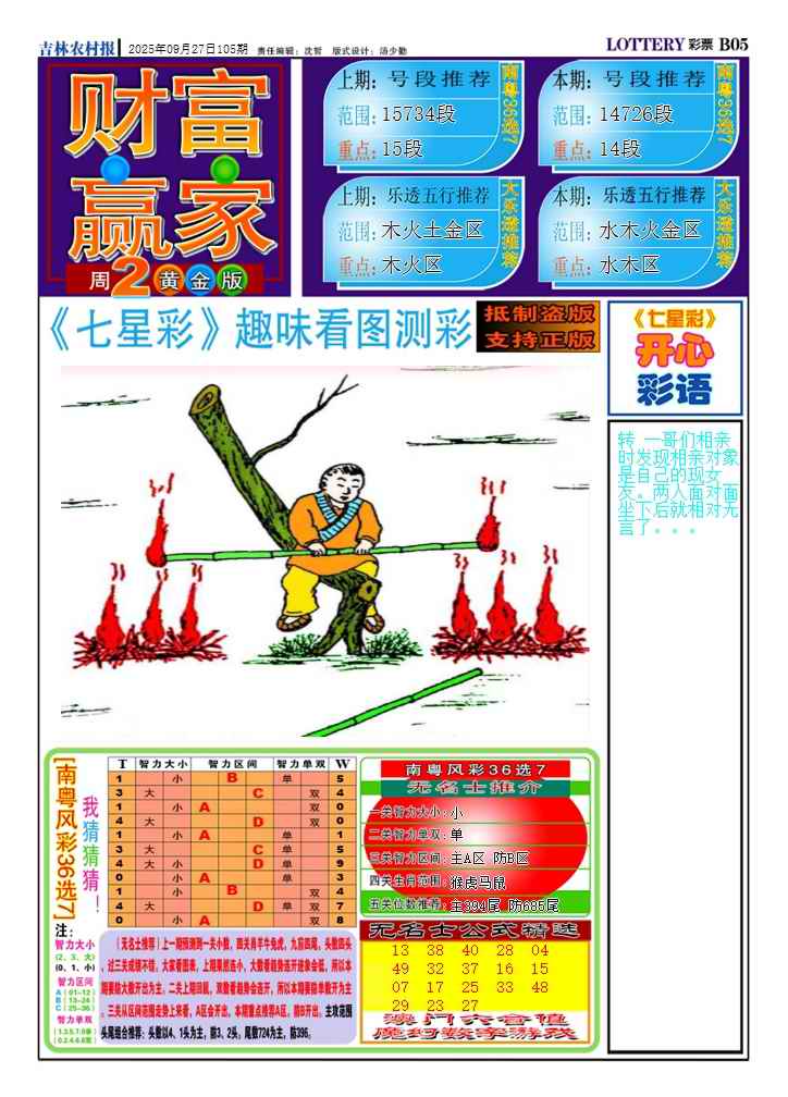 六合彩105期七星彩图(高清)A