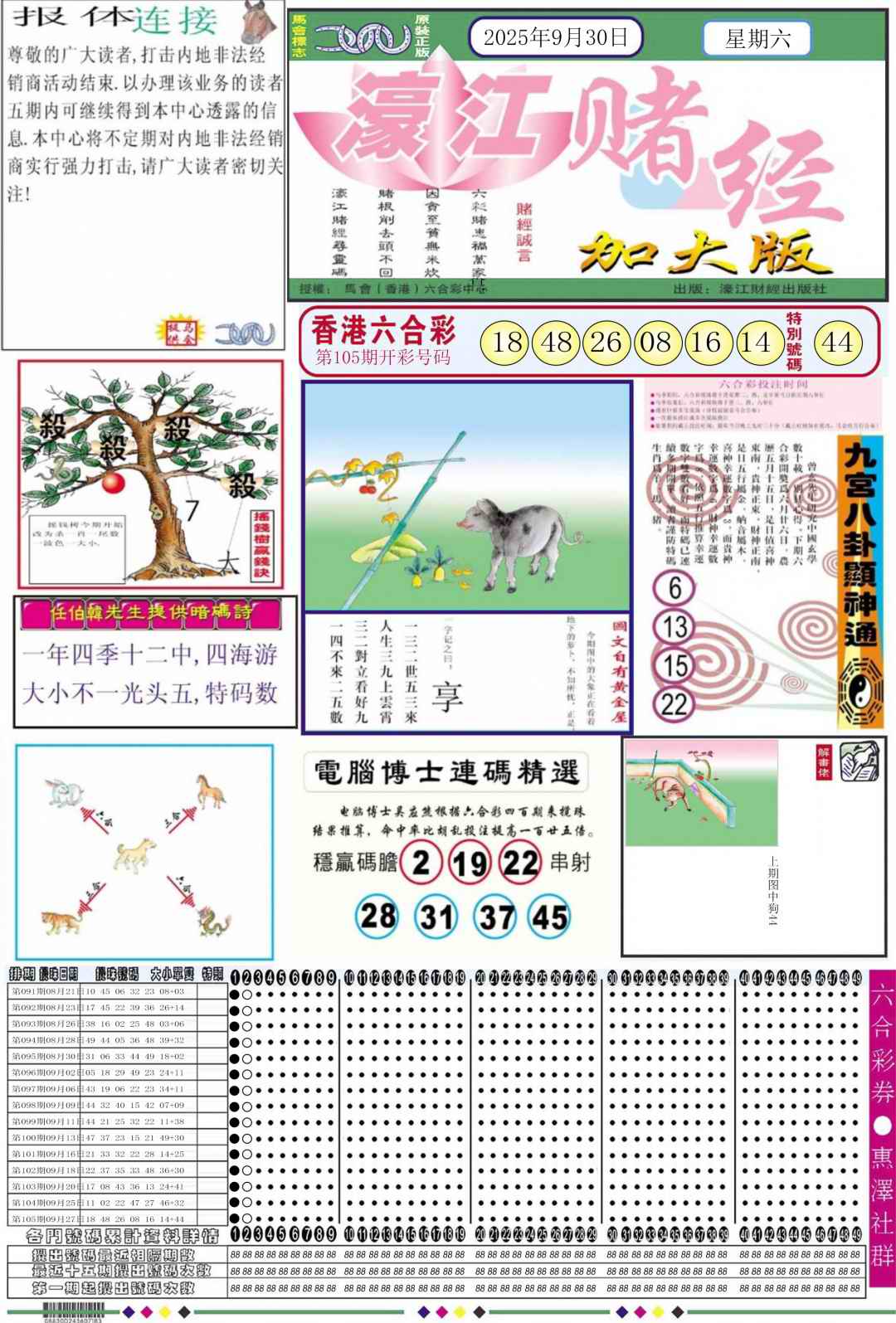 六合彩106期濠江赌经A加大版