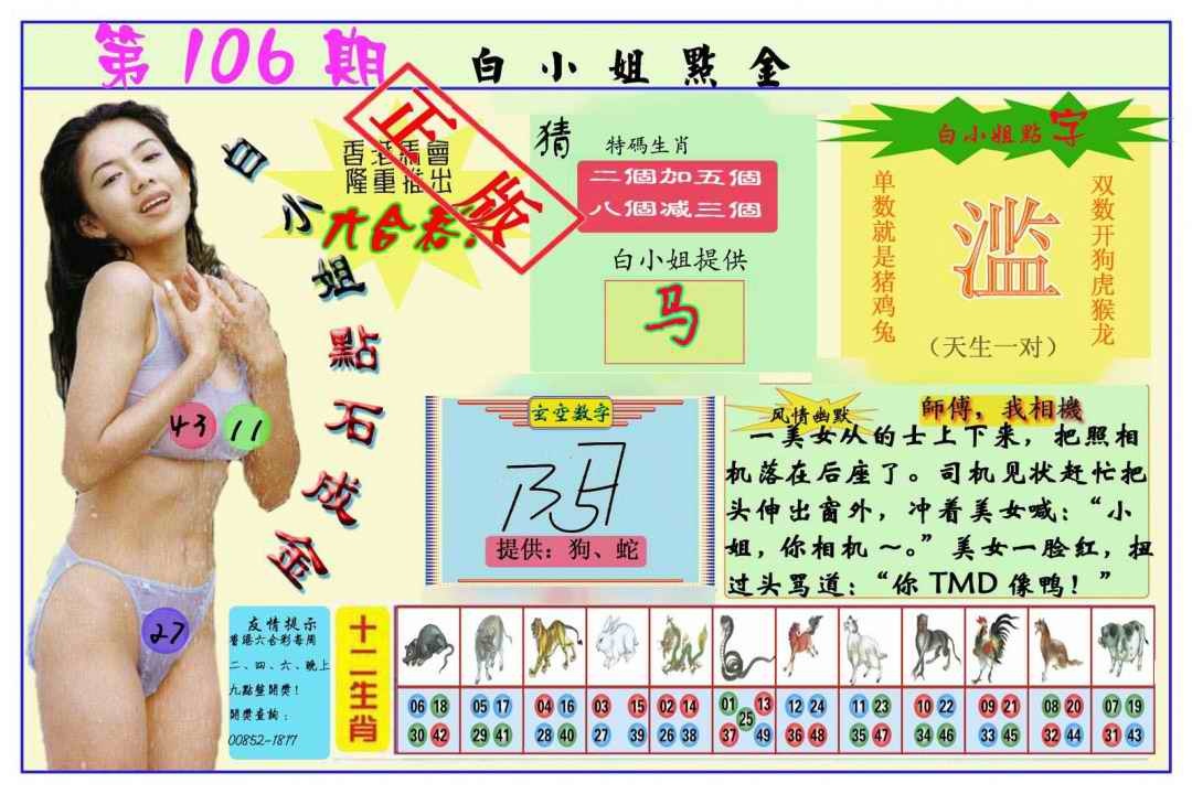六合彩106期白小姐点金