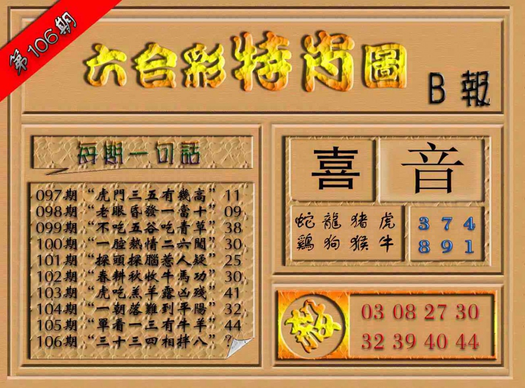 六合彩106期六合彩特肖图（B报）