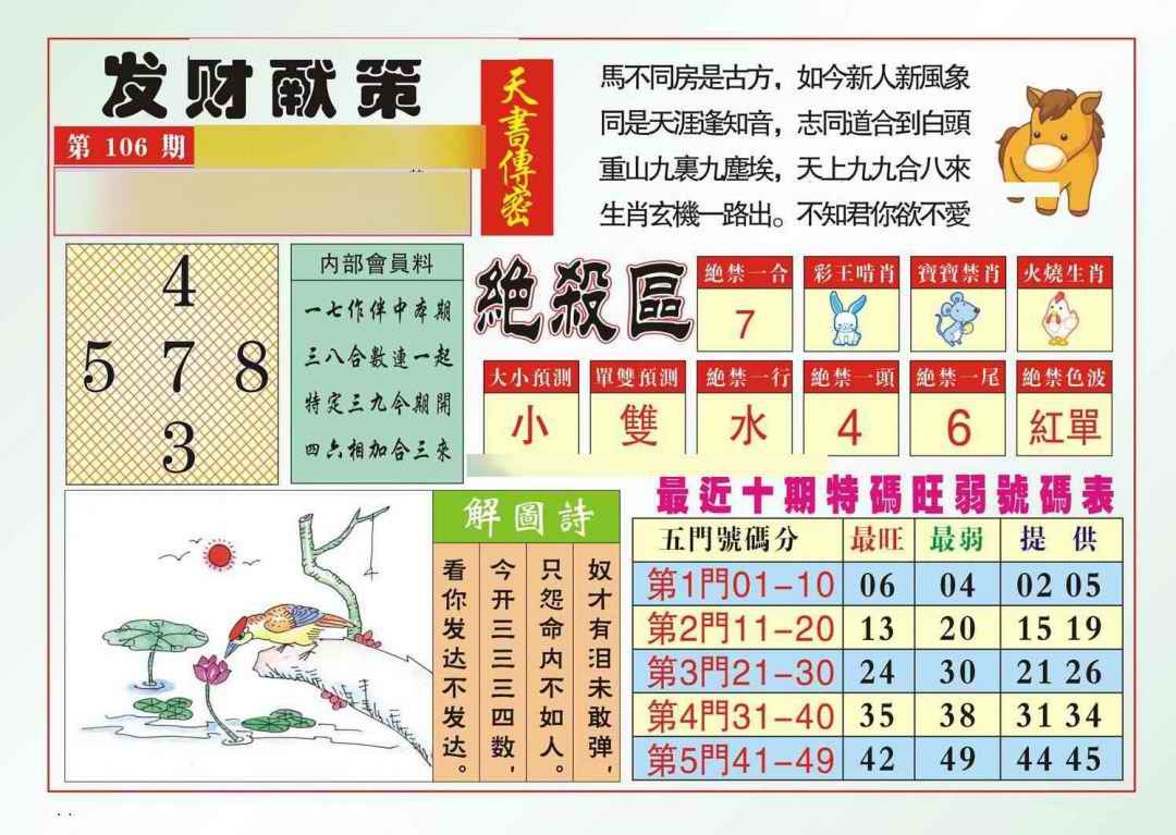 六合彩106期发财献策