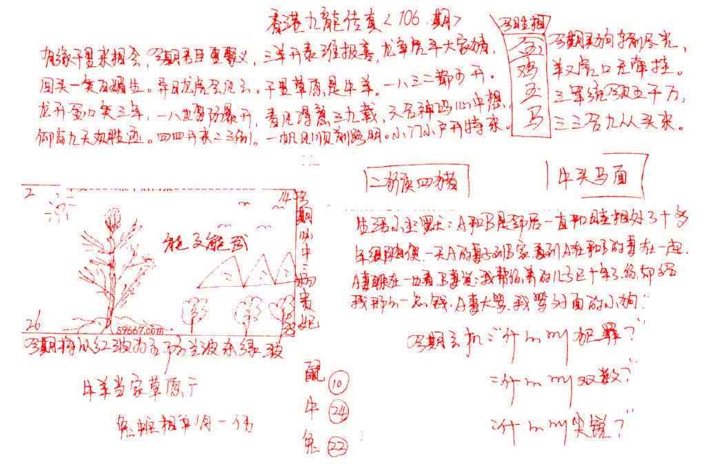 六合彩106期九龙传真(手写)